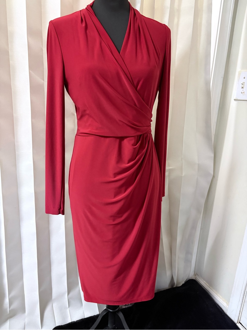 Lauren Ralph Lauren Crimson Long-Sleeve Wrap-Style Dress